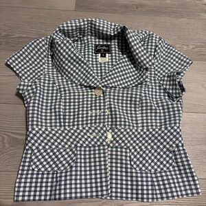 Vintage Sweet Suit blue white gingham collared short sleeve button top, Size 6